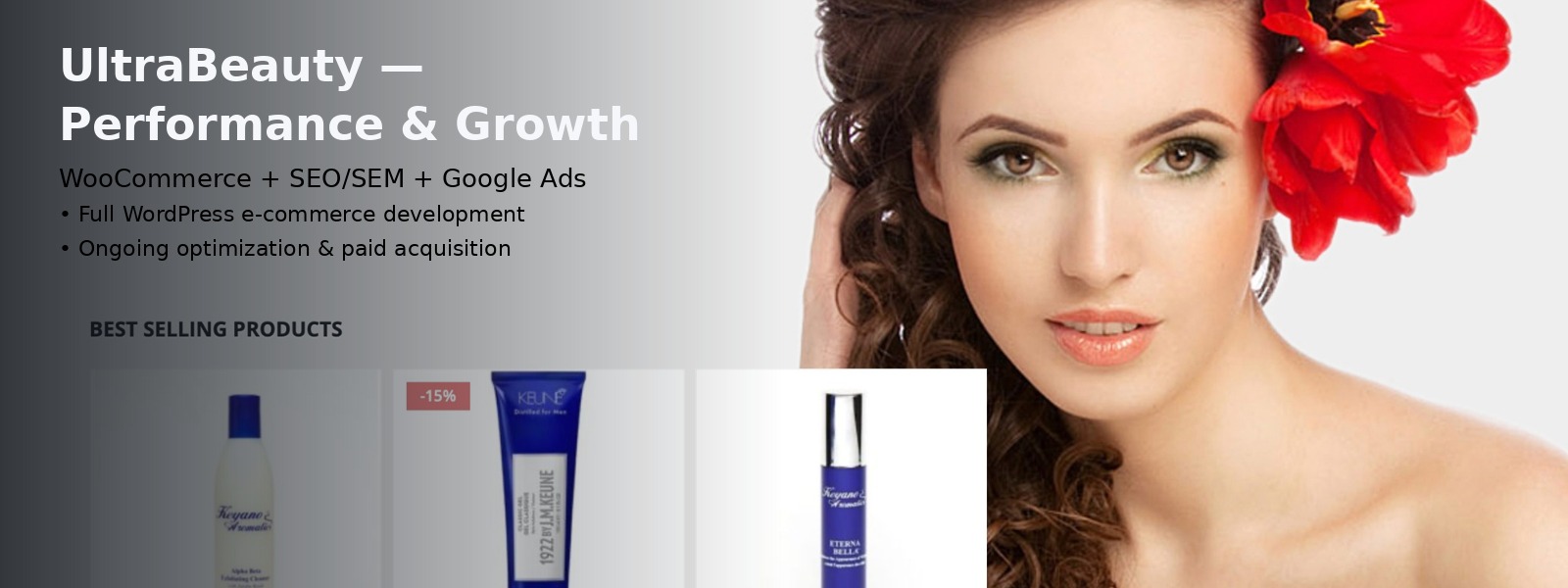 UltraBeauty.shop case study hero — performance & growth for WooCommerce beauty store